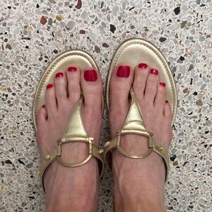 Salvador Ferragamo gold slide heel sandal Y2K thong 10